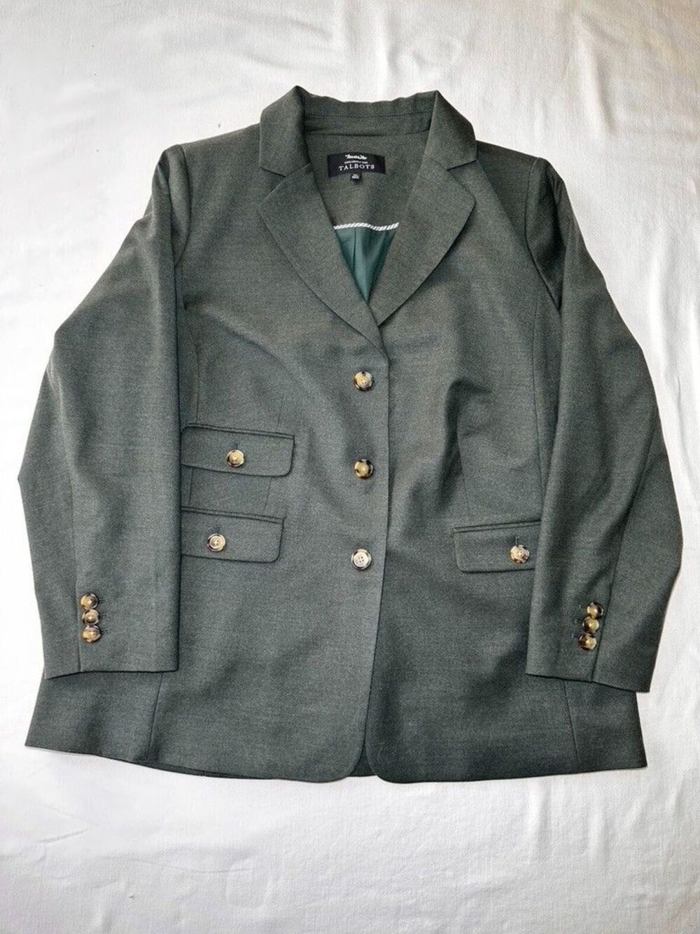 Talbots Marzotto Italian Wool Womens Blazer Suite Jacket Olive Green Size 14W